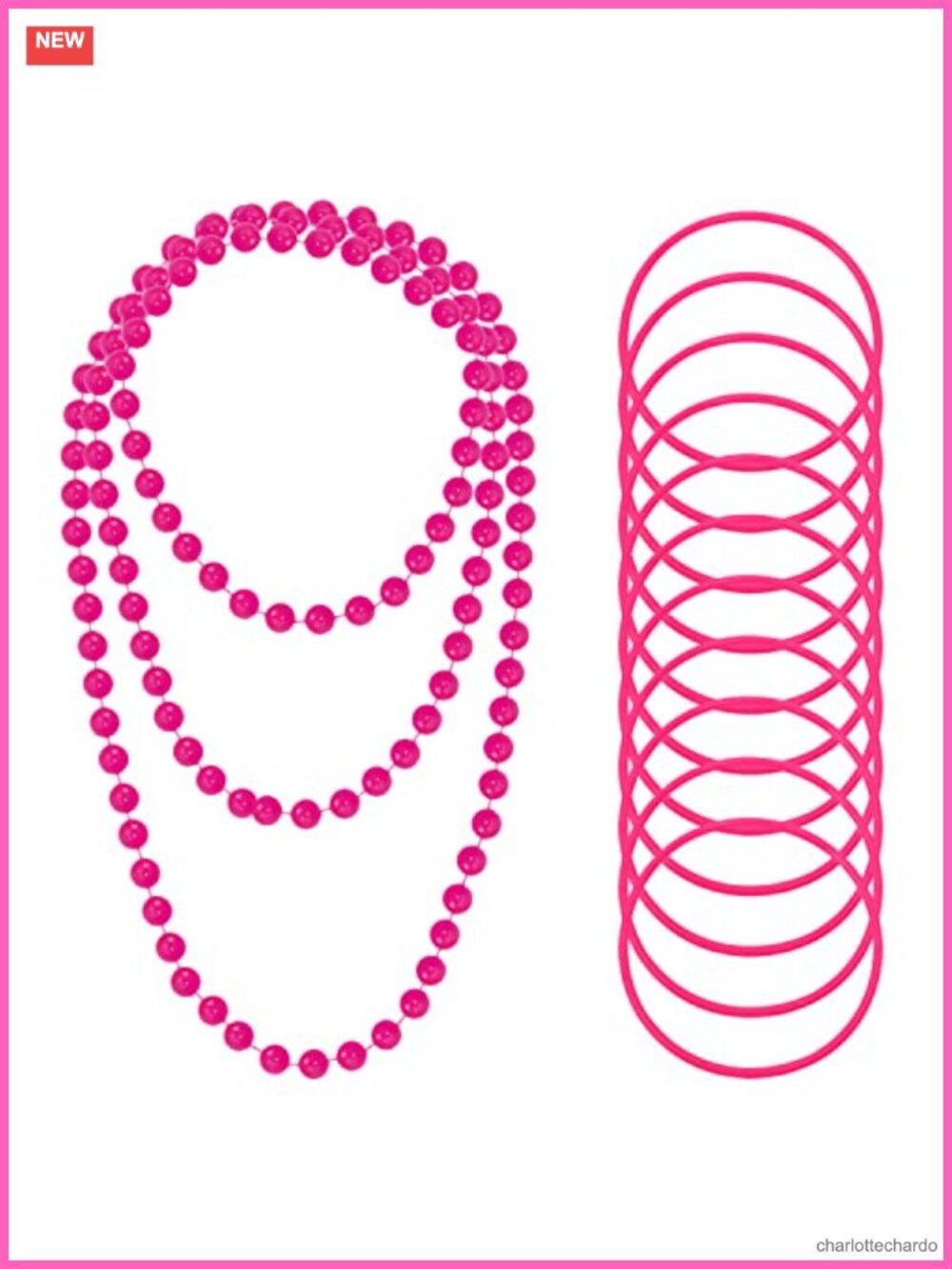 80s 90s Party Costume Accessory 59" Retro Plastic Beaded Necklace with Silicone